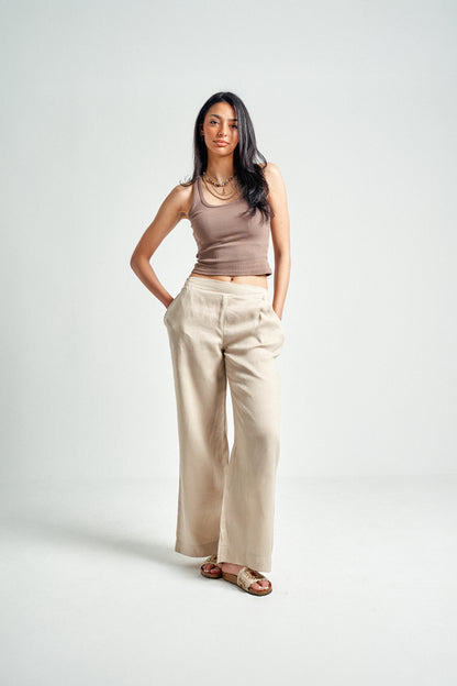 Pure linen pants in Beige